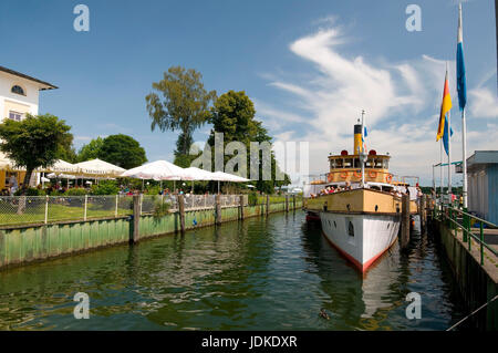 Europe, Germany, Bavaria, Lake Chiem, Chiemgau, Prien floor, shovel wheel steamboat Ludwig Fessler of 1926 in the investor, , Europa, Deutschland, Bay Stock Photo