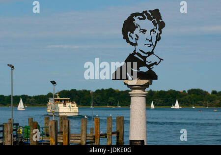 Europe, Germany, Bavaria, Lake Chiem, Chiemgau, Prien floor, holiday ship, scissors cut plastic of king Ludwig II in the investor, , Europa, Deutschla Stock Photo