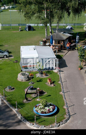 Europe, Germany, Bavaria, the Main, mountain Milten, camping place on the Main shore, , Europa, Deutschland, Bayern, Main, Miltenberg, Campingplatz am Stock Photo