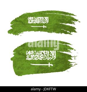 Grunge brush stroke with Saudi Arabia national flag isolated on white Stock Vector