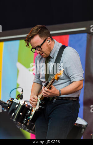 Thornhill, Scotland, UK - August 26, 2016: English indie rock band Public Service Broadcasting performing at Electric Fields Stock Photo