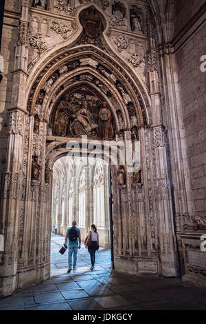 SEGOVIA, SPAIN, JUNE - 3, 2017: Interior of Cathedral of Our Lady of Assumption, Access door to the Cloister, Located on the south side of the cathedr Stock Photo