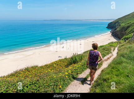 The south west coast path at carbis bay in cornwall, england, britain, uk Stock Photo