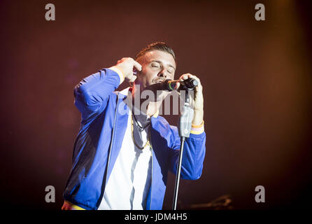 Grugliasco, Italy. 20th Jun, 2017. Francesco Gabbani the winner of Sanremo 2017, performs at gruvillage festival in Grugliasco, a small city near Turin  Credit: Cronos/Alamy Live News Stock Photo