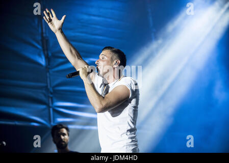 Grugliasco, Italy. 20th Jun, 2017. Francesco Gabbani the winner of Sanremo 2017, performs at gruvillage festival in Grugliasco, a small city near Turin  Credit: Cronos/Alamy Live News Stock Photo