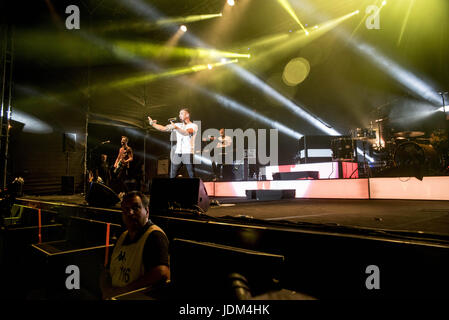 Grugliasco, Italy. 20th Jun, 2017. Francesco Gabbani the winner of Sanremo 2017, performs at gruvillage festival in Grugliasco, a small city near Turin  Credit: Cronos/Alamy Live News Stock Photo