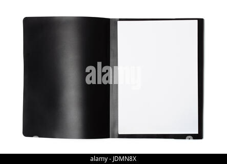 Front view of open file folder with blank paper sheets isolated on white Stock Photo