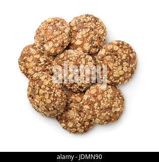 Top view of wholegrain biscuits isolated on white Stock Photo