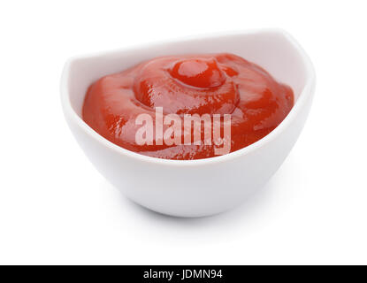 Dip bowl of ketchup isolated on white Stock Photo