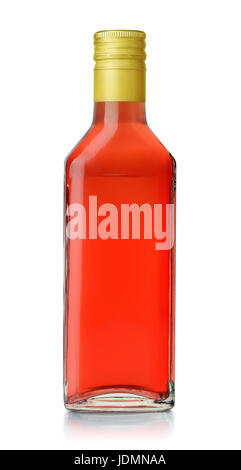 Bottle of red grape vinegar isolated on white Stock Photo