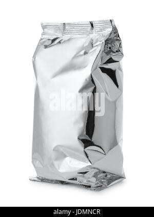 Silver foil food bag isolated on white Stock Photo