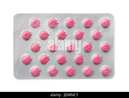 Blister pack of pink pills isolated on white Stock Photo
