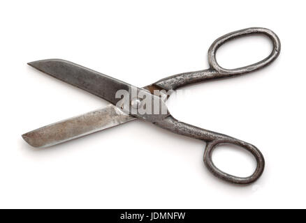 Top view of old scissors isolated on white Stock Photo