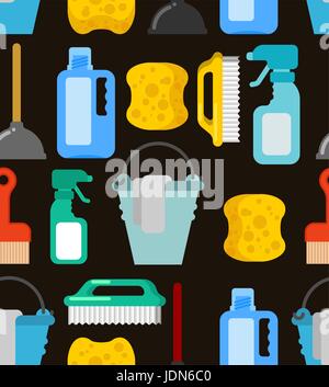 Cleaning seamless pattern. Accessories cleaner background. Brush and plunger. bucket and floorcloth. Sponge and sprayer Stock Vector