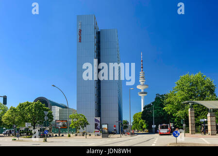 Intercity hotel and television tower in the Hamburg fair halls, entrance the east, Germany, Europe, InterCity Hotel und Fernsehturm an den Hamburger M Stock Photo