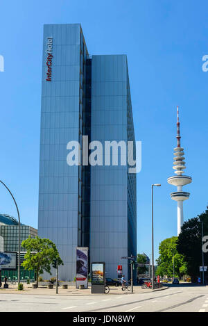 Intercity hotel and television tower in the Hamburg fair halls, entrance the east, Germany, Europe, InterCity Hotel und Fernsehturm an den Hamburger M Stock Photo