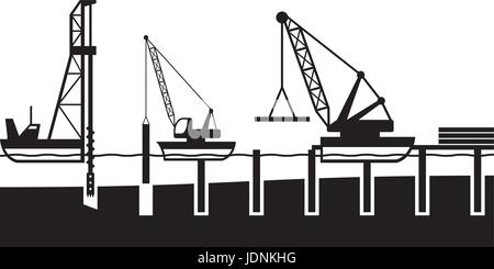 Construction of sea port - vector illustration Stock Vector