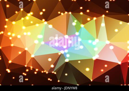 Red pink green blue brown abstract low poly geometric background with defocused lights Stock Vector