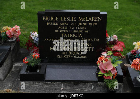 The grave of racing driver Bruce McLaren and his wife Patricia in the ...