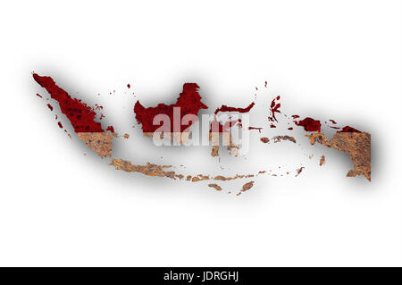 Map and flag of Indonesia on rusty metal Stock Photo