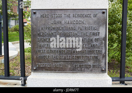 plaque for the former residence of john hancock massachusetts state house Boston USA Stock Photo