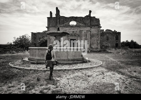 Monterano (also known as Ancient Monterano) is a ghost town in Italy , located in the province of Rome, perched on the summit plateau of the hill tuff Stock Photo