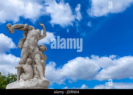 Statue La misere by Jean-Baptiste Hugues from 1907 at Tuileries Garden in Paris, France Stock Photo