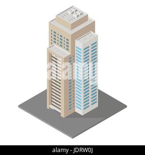 Vector isometric icon apartment building city infrastructure, architecture 3d element representing low poly building  for city map creation. Stock Vector