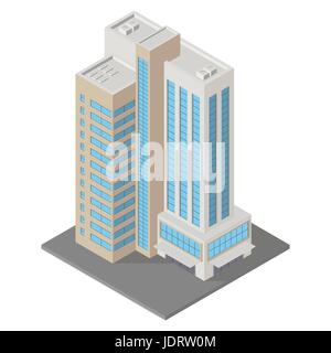 Vector isometric icon apartment building city infrastructure, architecture 3d element representing low poly building  for city map creation. Stock Vector