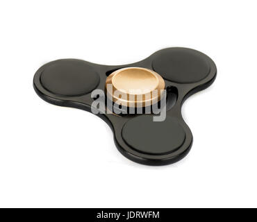 Black fidget spinner, stress relieving toy isolated on white background ...
