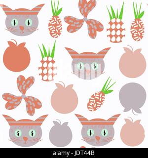 Cute cats abstract seamless patterm. It is located in swatch menu, vector illustration Stock Vector
