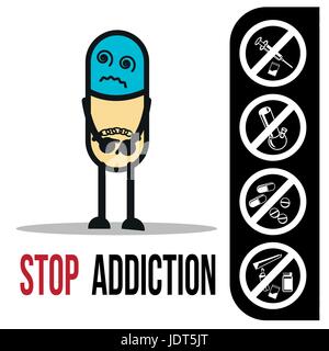 The bad character traits. Stop addiction, Conceptual vector illustration. Stock Vector