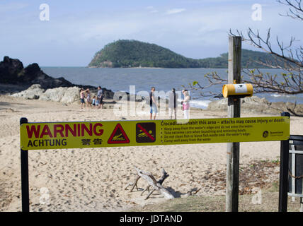 Warning signs at Palm Cove, near Cairns, Queensland, Australia Stock Photo