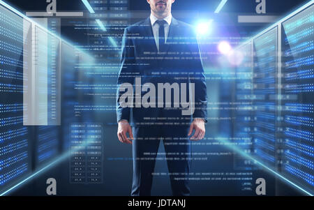 businessman with coding on virtual screen Stock Photo