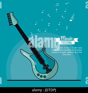 poster music festival in blue background with electric guitar Stock Vector