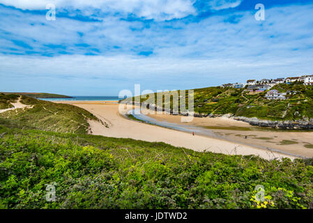 The Gannel Estuary and Pentire Point East, Newquay, Cornwall, UK. Stock Photo