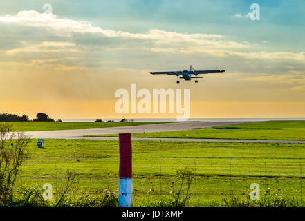 Britten Norman Islander aircraft departing Lands End Airport, Cornwall. Stock Photo