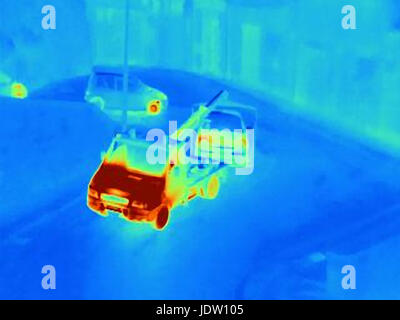 Thermal image of tow truck at work Stock Photo