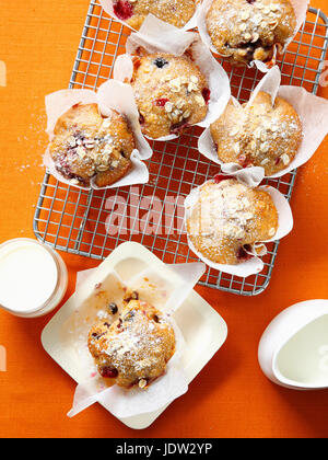 Berry oat muffins on cooling rack Stock Photo