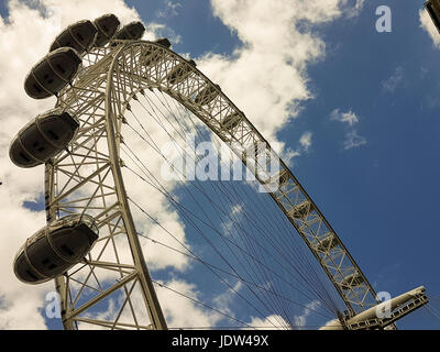 London, UK - June 15, 2017: Detail of London Eye (London, UK). Millenium Eye is the world's largest wheel, 135 meters high and 120 meters wide in diam Stock Photo