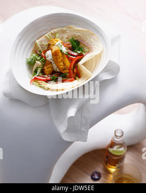 Fish taco with bottle of beer Stock Photo