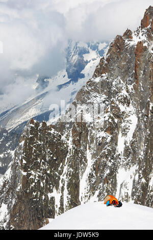 People camping in mountains, Chamonix, France Stock Photo