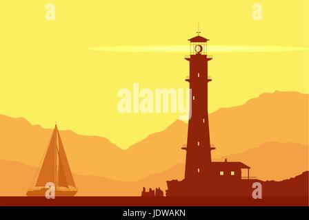 Landscape with Lighthouse Stock Vector