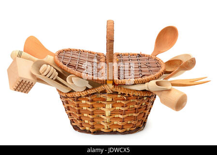 Wooden cooking utensils isolated on a white background Stock Photo
