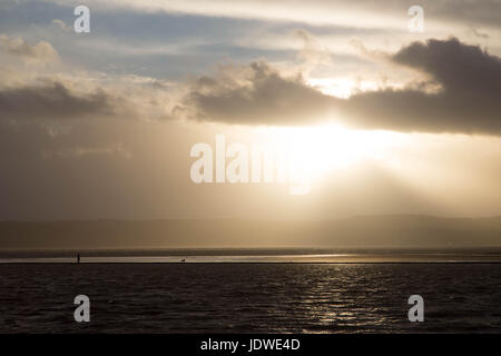 Marine Lake West Kirby on the Wirral during stormy sunset Stock Photo