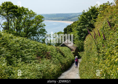 Walking towards Blackpool Sands, near Dartmouth, Devon Stock Photo
