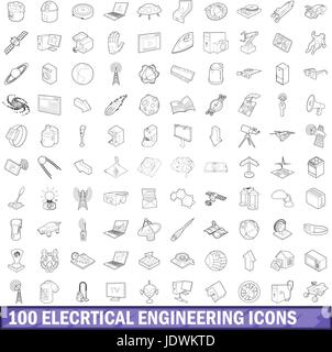 100 electrical engineering icons set outline Stock Vector