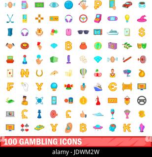 100 gambling icons set, cartoon style Stock Vector