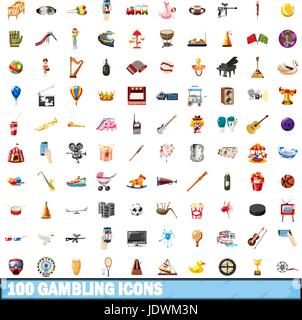 100 gamble set, cartoon style Stock Vector