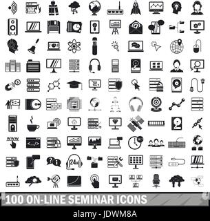 100 on-line seminar icons set, simple style  Stock Vector
